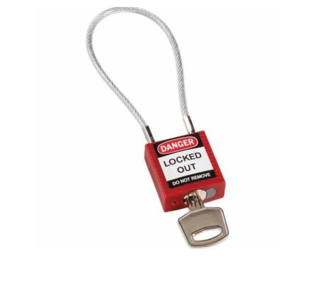 6 - Brady Y4180006 Lockout Padlock, Keyed Different, Red, Nylon Body, Cable Lock