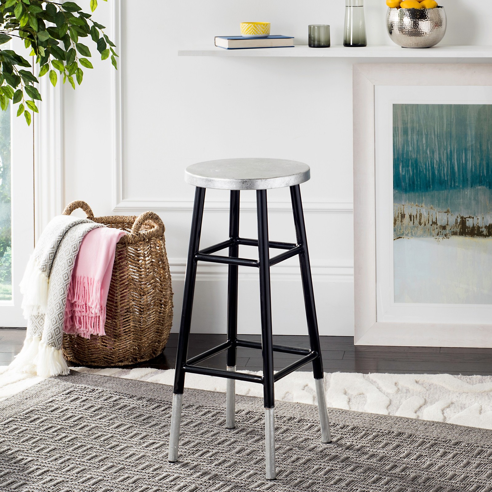 SAFAVIEH 30 -inch Kenzie Silver Dipped Black / Silver Barstool - 13.5" x...