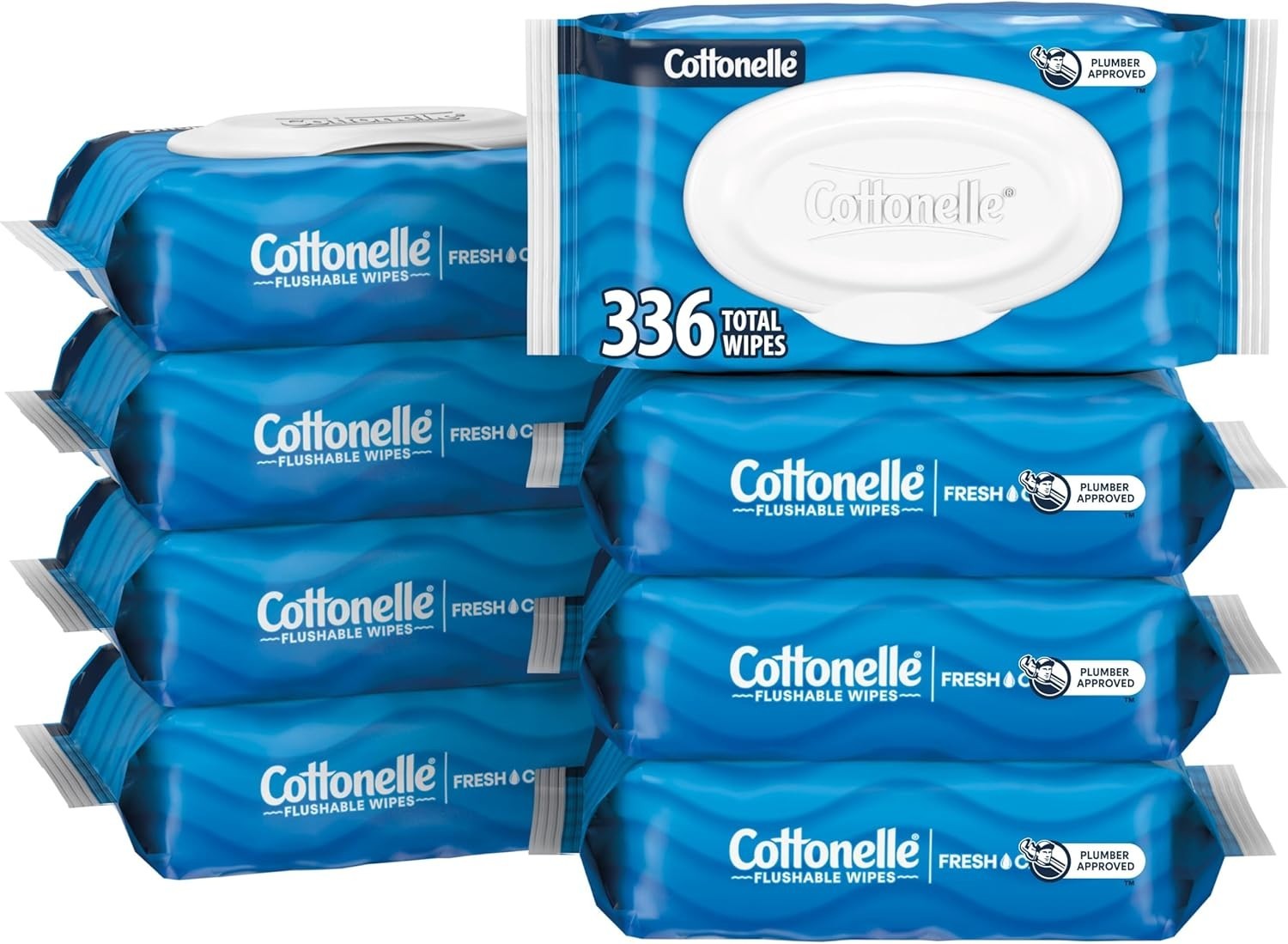 Cottonelle FreshFeel Flushable Wet Wipes for Adults and Kids, 8 Flip-Top Packs
