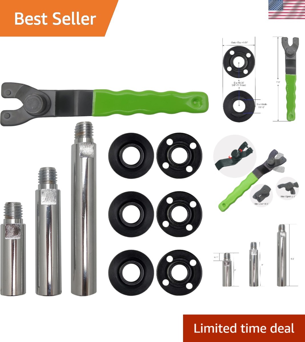5/8-11 Angle Grinder Extension Shaft Connecting Rod with Grinder Adjustable S...