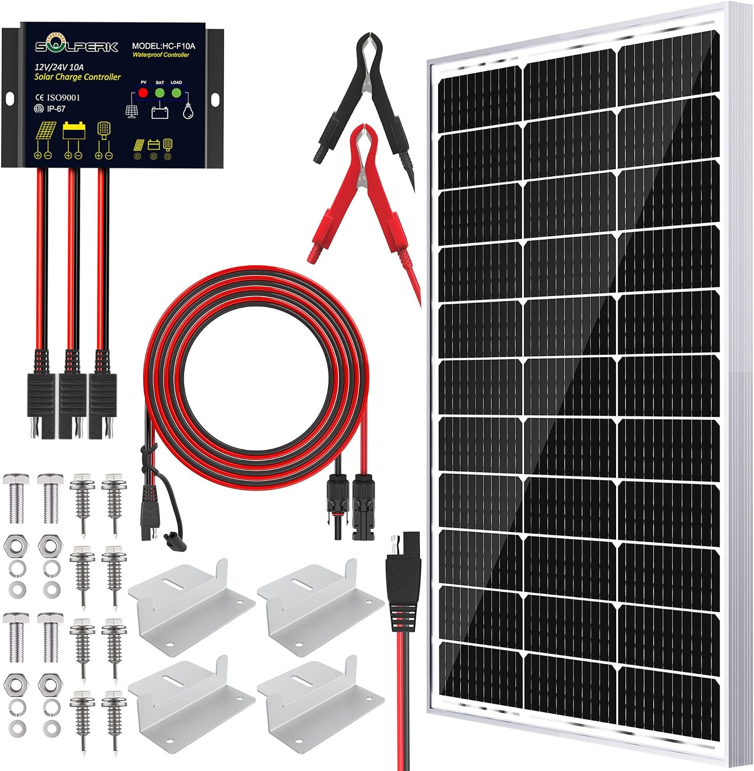 Solar Panel Kit 100W 24V, Intelligent Waterproof 10A PWM Controller, Home Outdoo