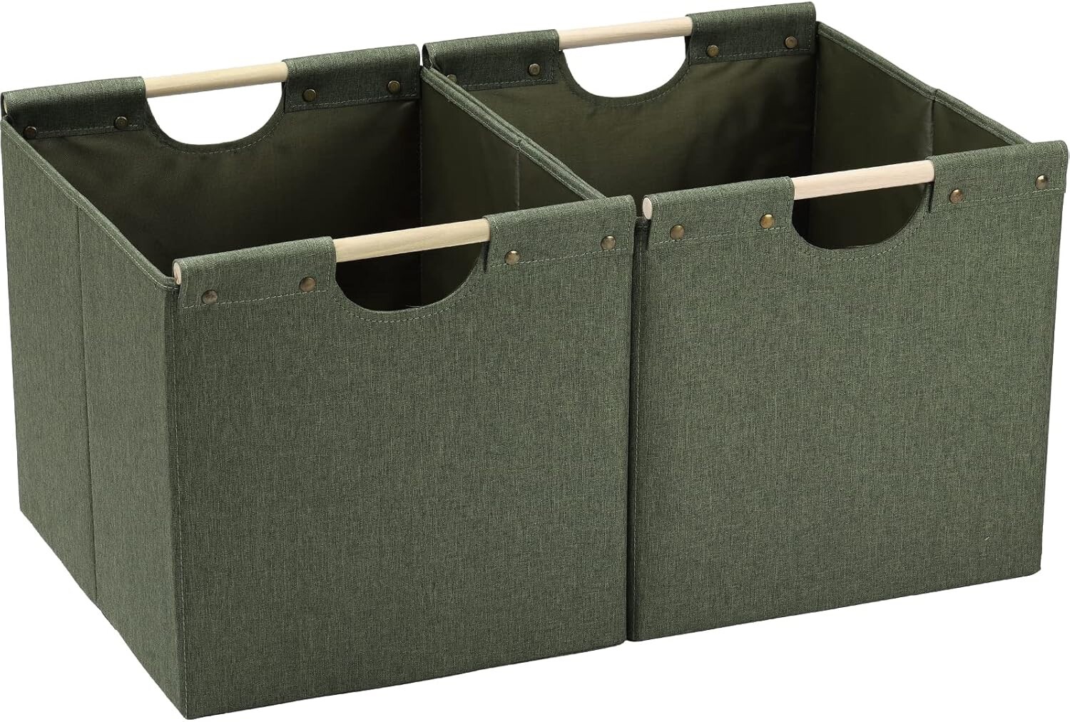 HOONEX Large Collapsible Storage Bins, Linen Fabric, Pack of 2 Olive