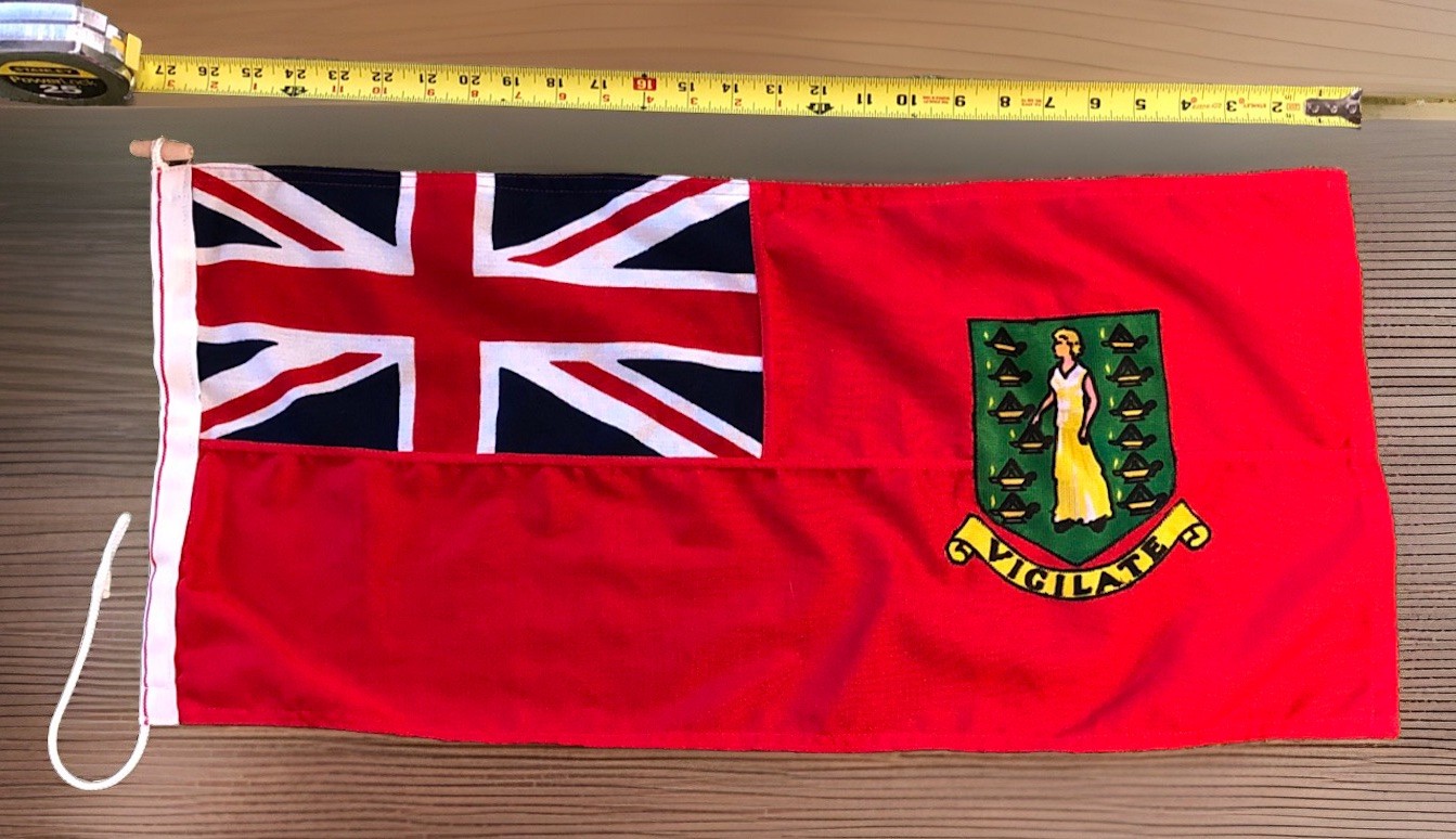 Red British Virgin Islands Zephyr Boat flag 27x12.5” with rope