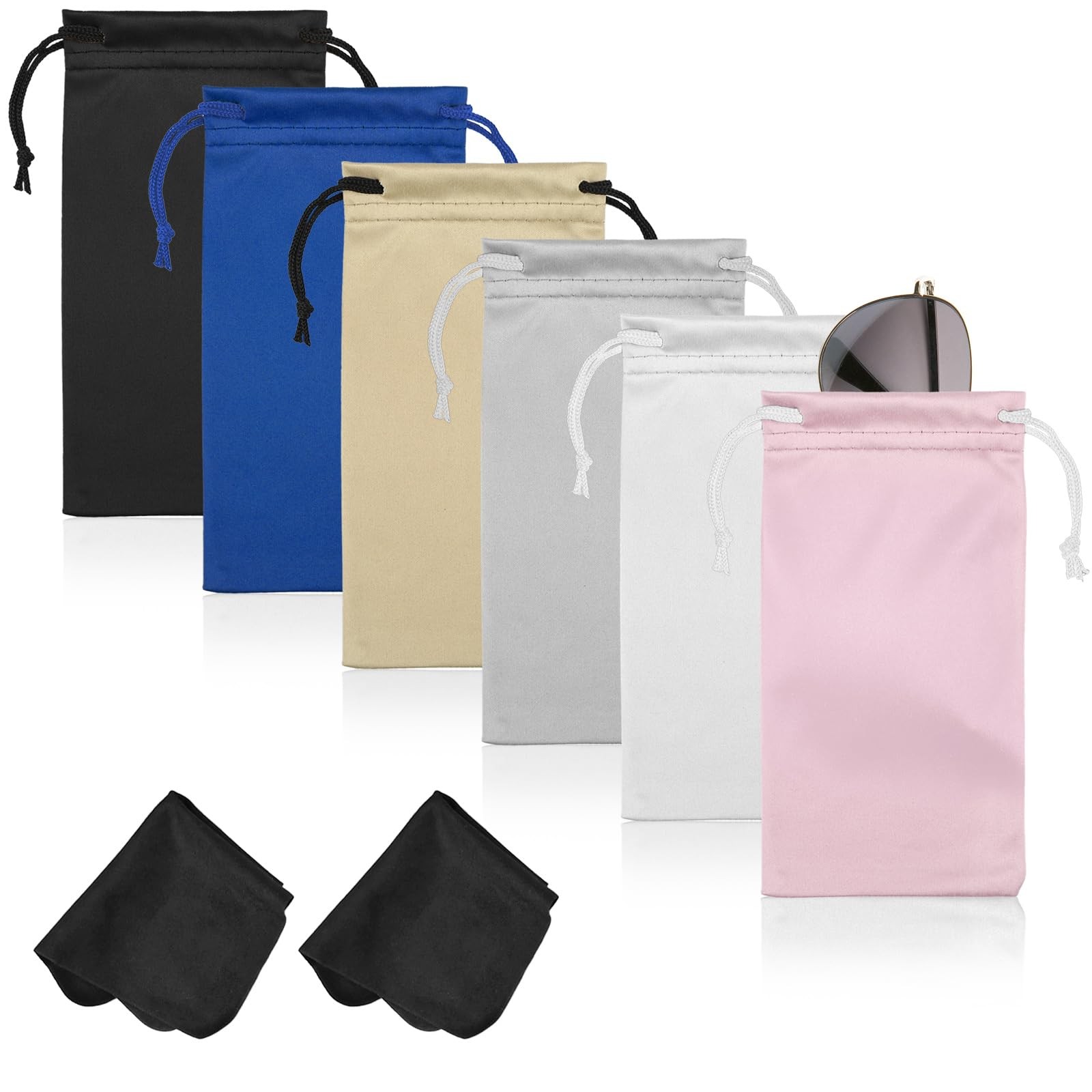 6 Pack Microfiber Soft Eyeglasses Pouch Sunglasses Case with Drawstring