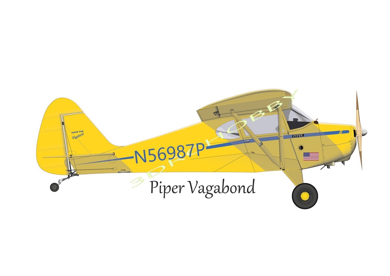 Piper Vagabond 51" Wingspan R/C Airplane Laser Cut Balsa & Ply Short Kit