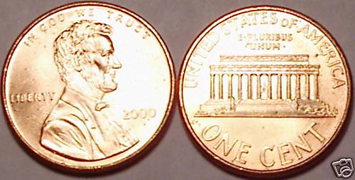 2000-P BRILLIANT UNCIRCULATED LINCOLN CENT~~FREE SHIP~~