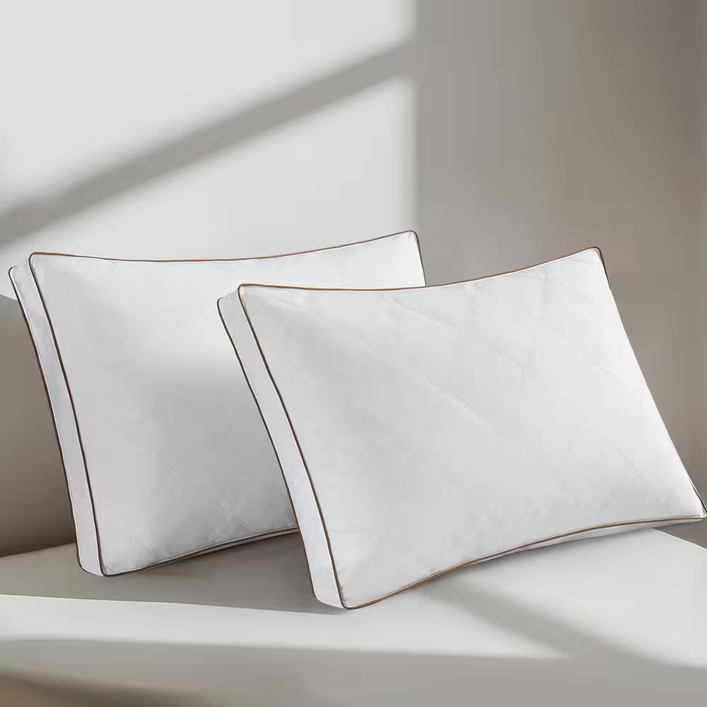 Goose Feather down Standard Size Pillow Set of 2 with 100% Cotton Cover, Gussete