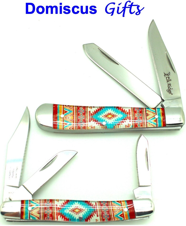 7 1/2" NEW! Elk Ridge 2 Piece Indian NATIVE American POCKET KNIFE FOLDING Knives