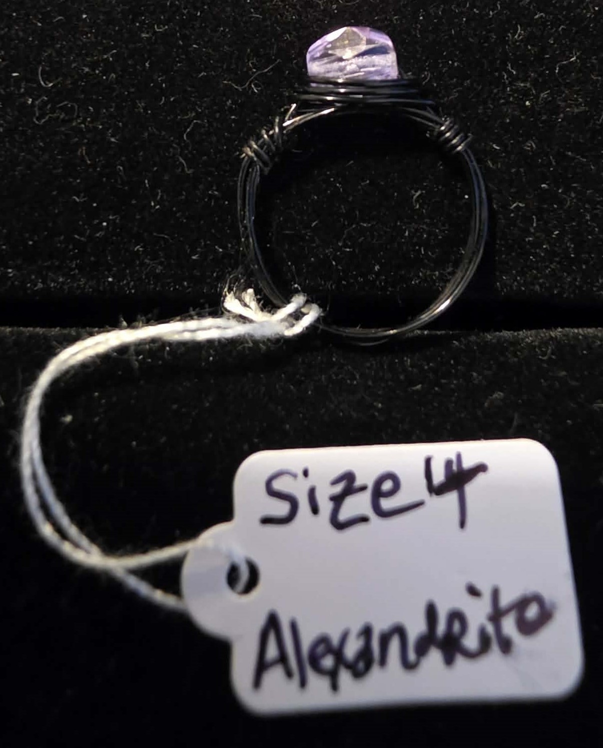 Handmade size 4 wire-wrapped alexandrite rings with hematite colored wire