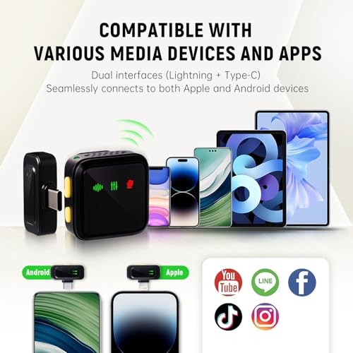 Wireless Lavalier Microphone T40 for iPhone/Android with Intelligent black