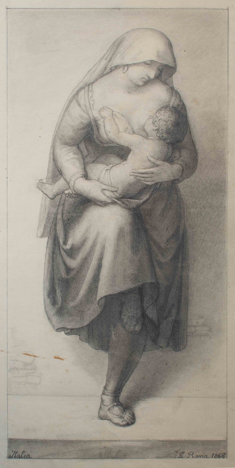Mutter Kind Allegorie Nazarener Klassizismus Johann Christian Lotsch Blei 1868