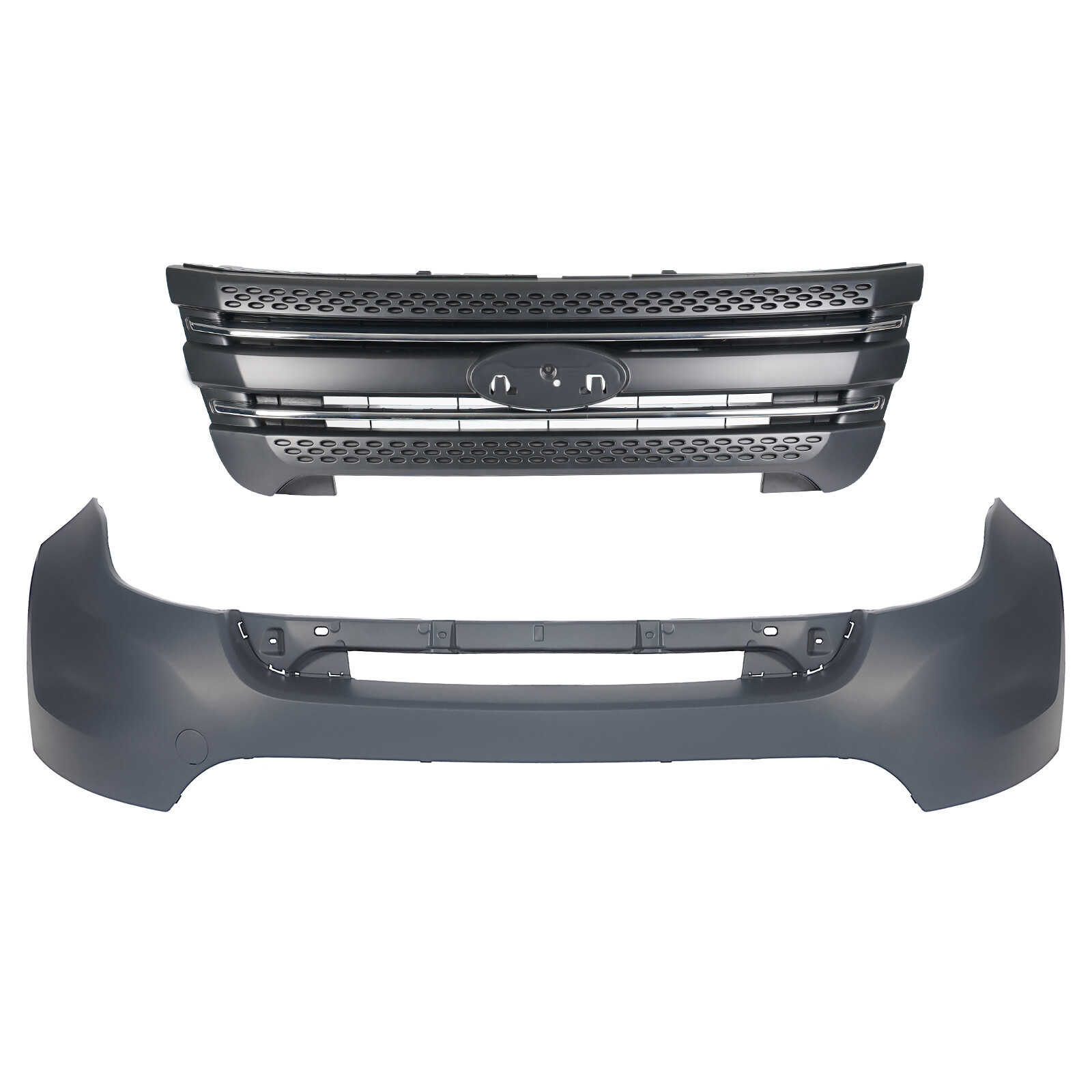 Front Bumper Grille Assembly w/ Foglight For 2011-2015 Ford Explorer Complete