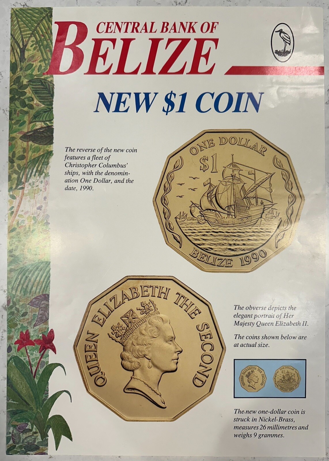 Central Bank of Blelize Poster New $1 Coin Queen Elizabeth