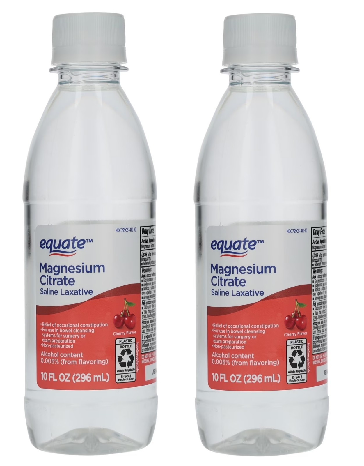 Equate Magnesium Citrate Laxative (2) Cherry-10 oz ea, Great Flavor! EXP 4/29