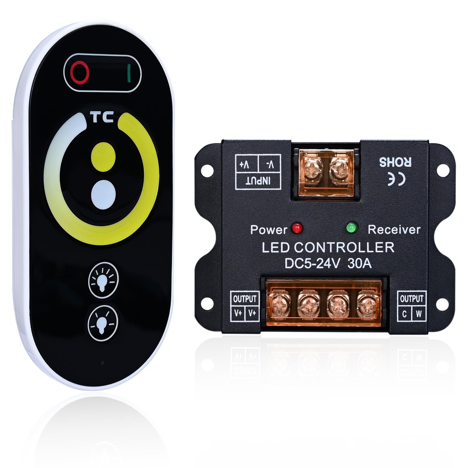 GOMING DC 5V 12V 24V 30A RF PWM CCT Controller with Touchable Button Remote C...