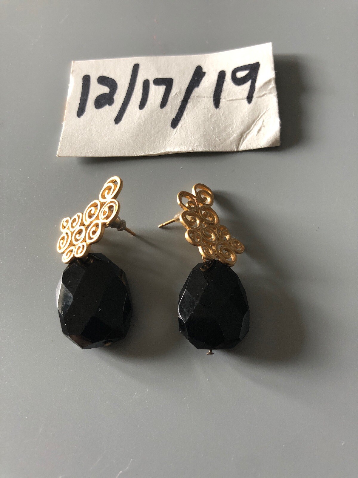Vintage Goldtone Black Pierced Earrings