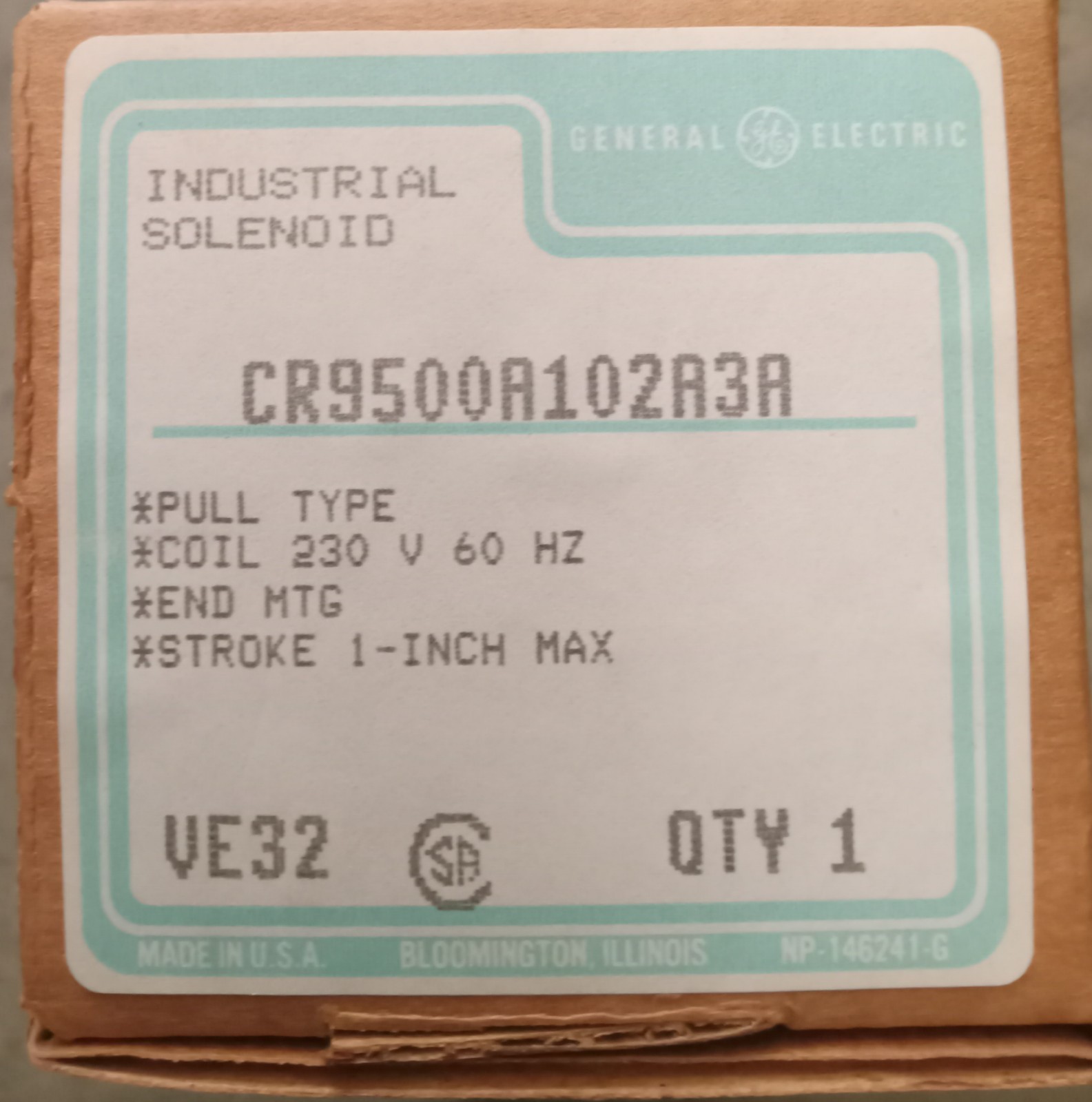 GENERAL ELECTRIC CR9500A102A3A 230V Pull Type Solenoid