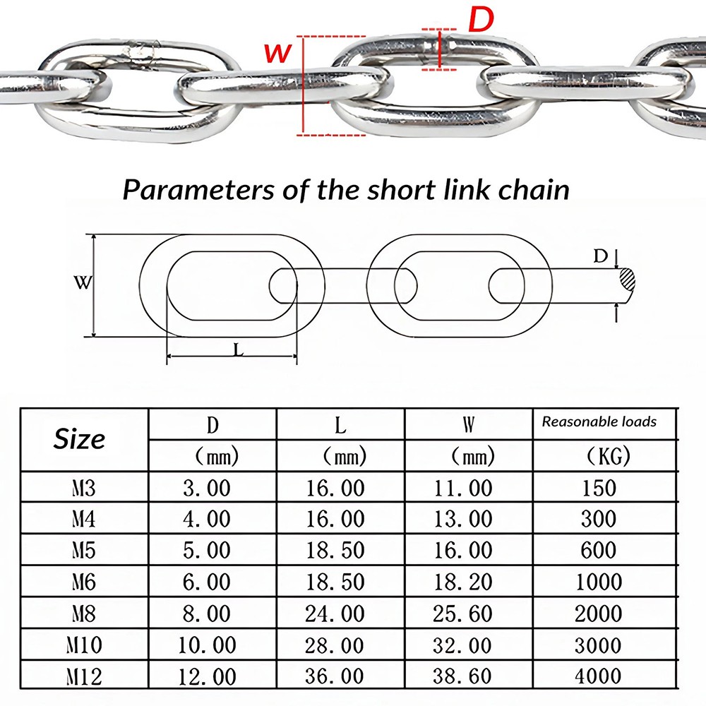Short / Long Security Link Chain 304 Stainless Steel 1.2mm 1.5mm 2mm 3mm - 12mm