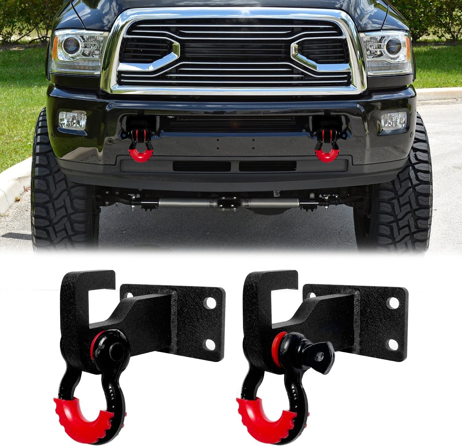 Front Tow Hook Mount Bracket and D-Rings Compatible with 2010-2020 Ram