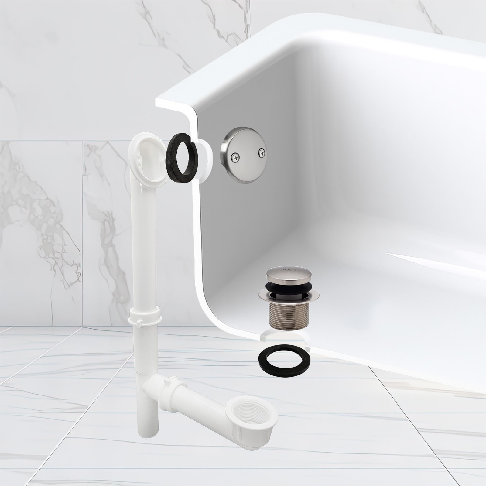Westbrass A593244-07 14" x 1-1/2" White Tubular Bathtub 1 Pack, Satin Nickel