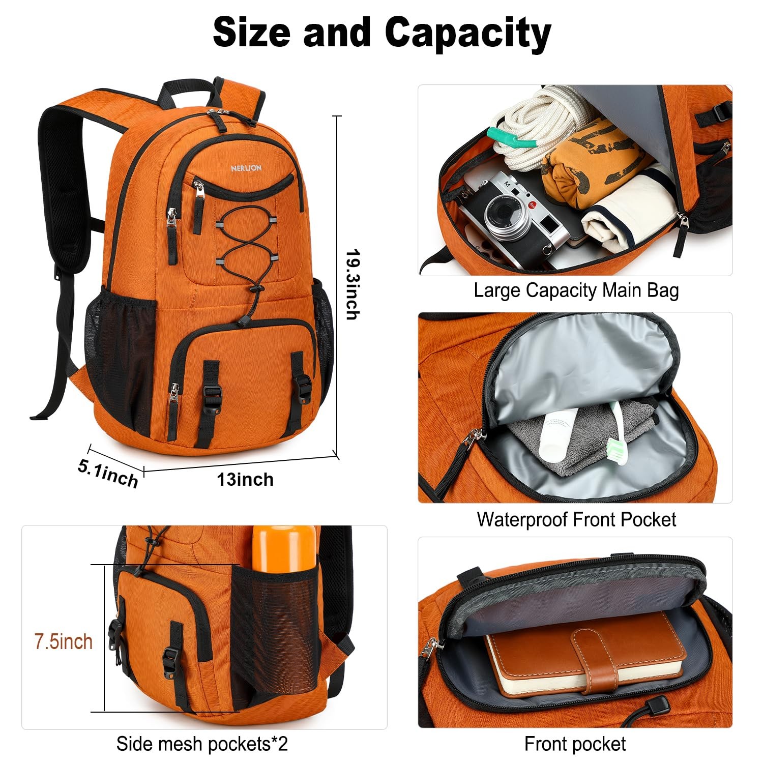 Nerlion Lightweight Foldable 35L Hiking Backpack Travel Backpack Waterproof Outd