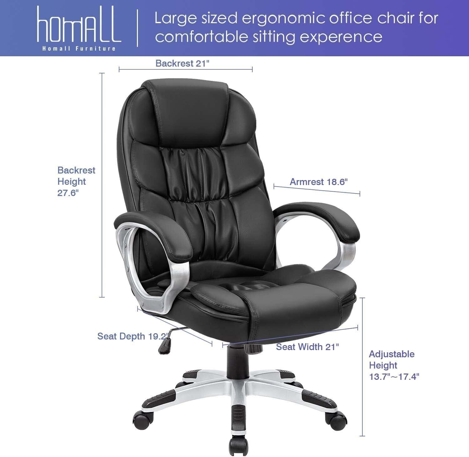 Office Chair High Back Computer Desk Chair PU Leather Adjustable Height Swivel
