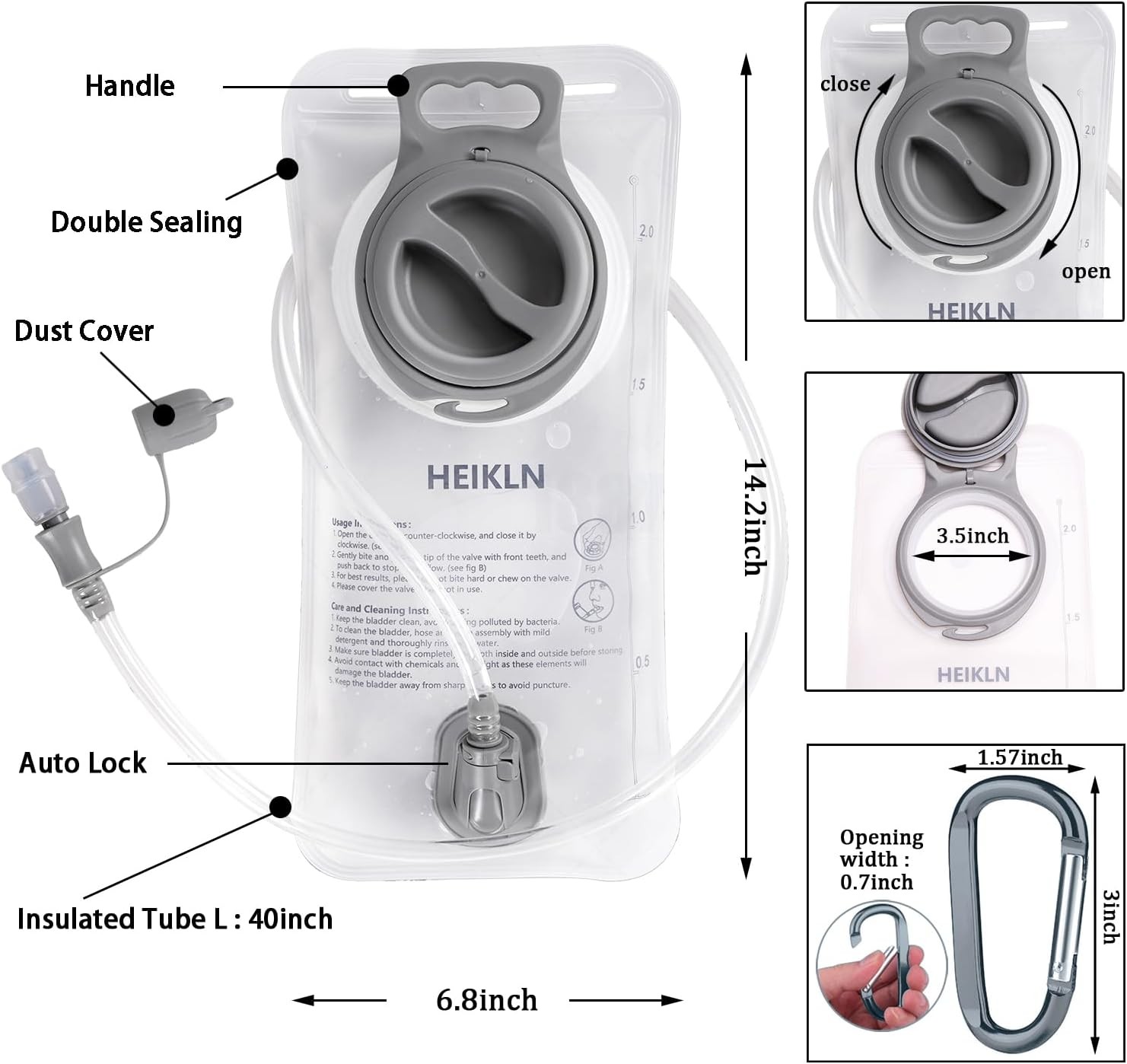 Hydration Bladder 1.5L-2L-3L,Leak Proof Water Reservoir, BPA Free Military Water