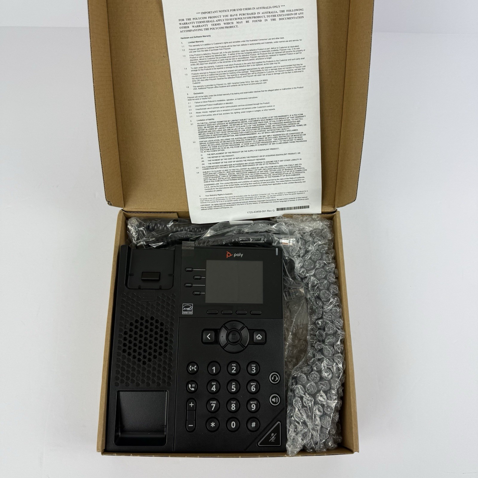 Polycom VVX 250 Desktop POE Phones 2200-48820-025 - No AC Adapter