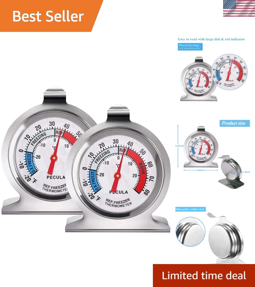 Refrigerator Thermometer 2 Pack Analog Large Dial -20F to 80F / -30C to 30C
