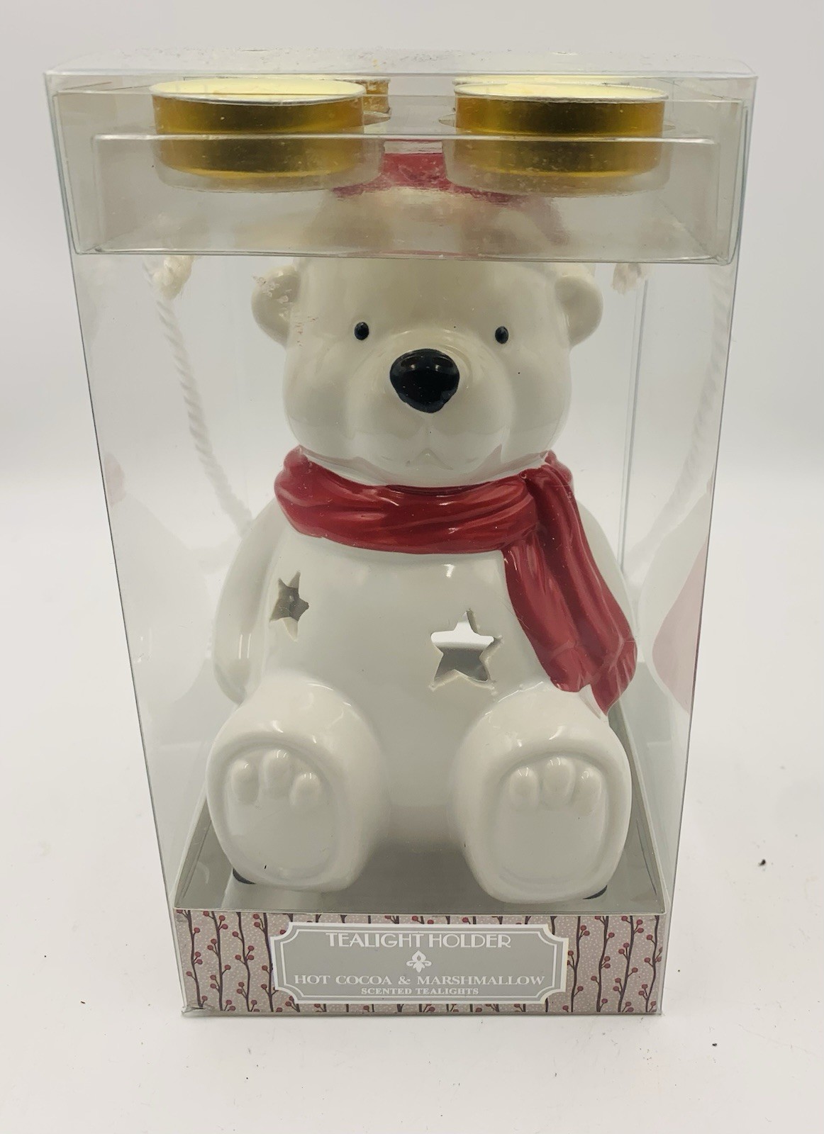 Tealight Holder White Bear W/4 Scented Hot Cocoa & Marshmallow Scented Tealights