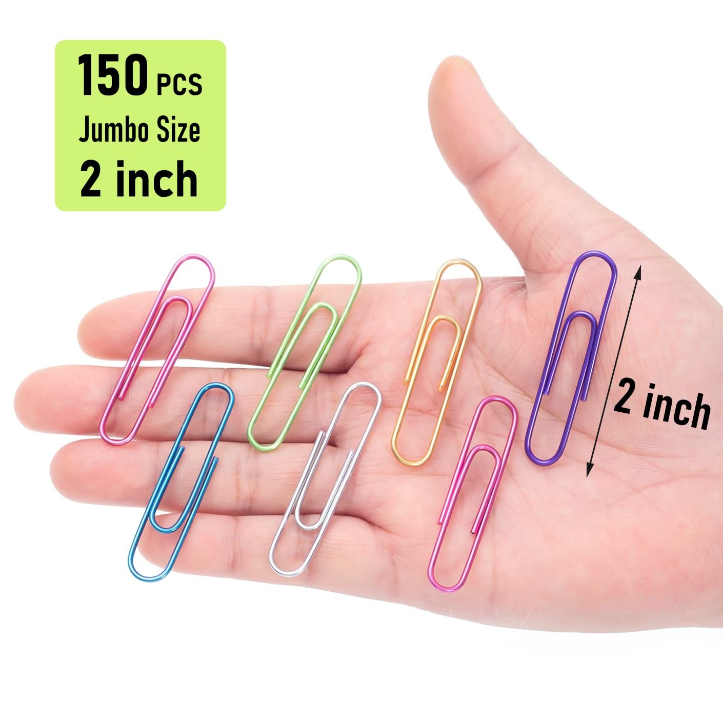 Jumbo Paper Clips,150pcs 2 Inch Large Clip, Assorted Large, Colored