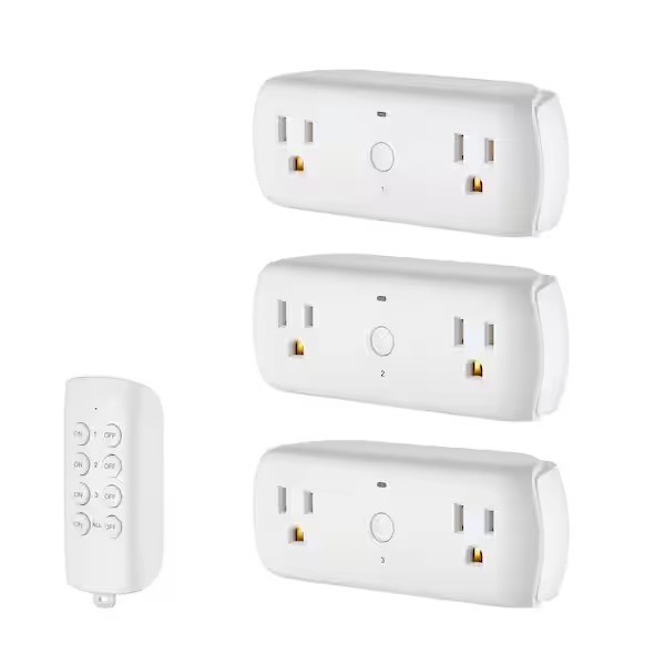 3-Pack Commercial Electric 2 Outlet Wireless Indoor Remote Control AC/DC Adapter
