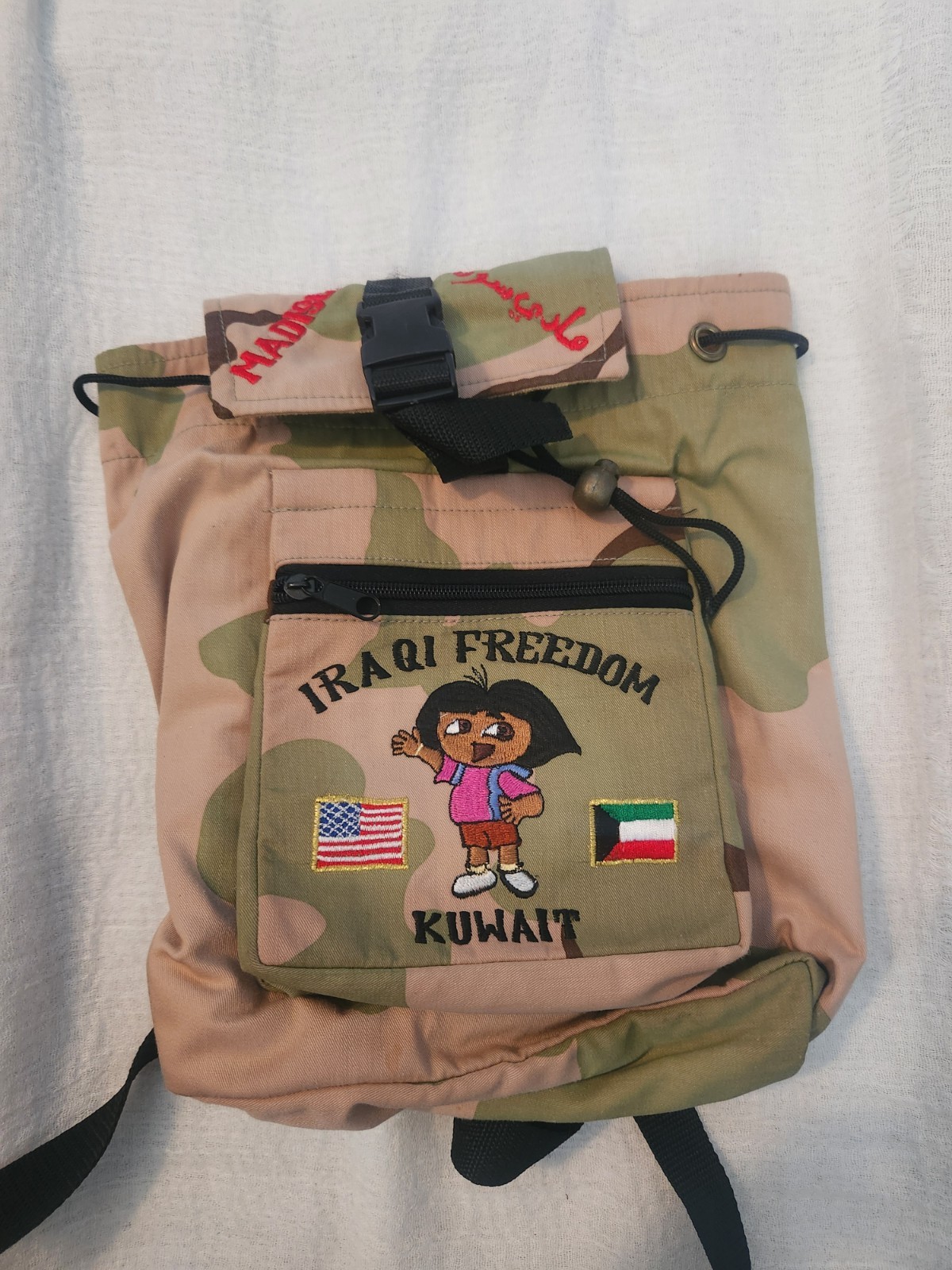 Iraqi Freedom Kuwait Camouflage Backpack Embroidered US Kuwait Flags Militaria