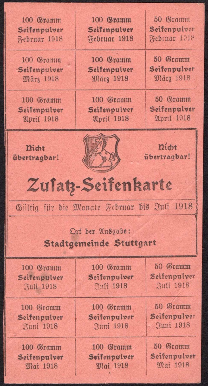 Original soap card - Zusatz Seifenkarte - 1918 - STUTTGART - "N36"