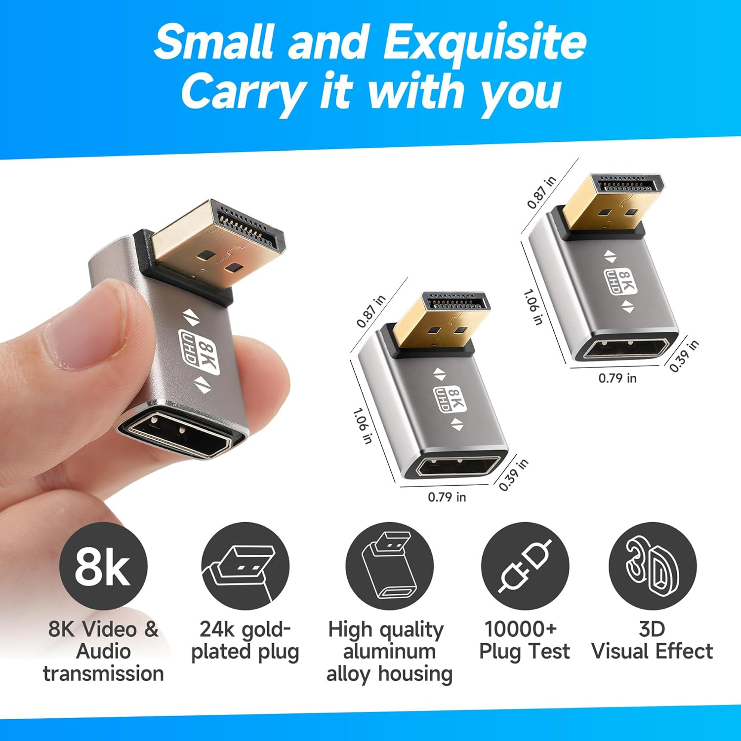Right Angle 8K DisplayPort 1.4 Adapter Multi-Type 90 Degree and 270 Degree Adapt