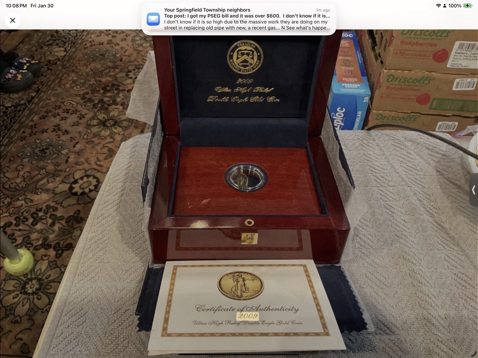 2009 ULTRA HIGH RELIEF DBL EAGLE $20 GOLD MAHOGANY BOX&BOOK&COA &CASPSULE (READ)