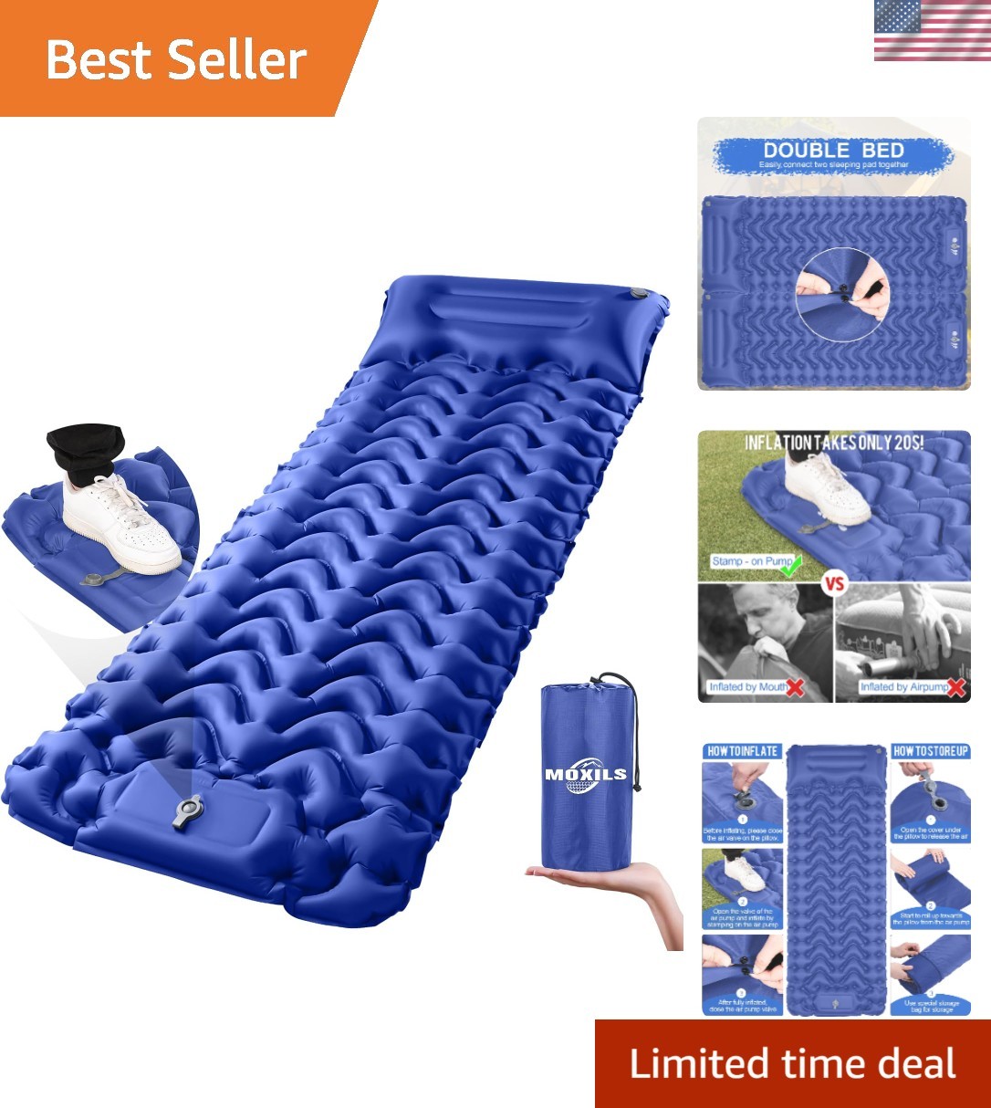 Ultralight Inflatable Sleeping Pad with Built-In Pump for Camping & Hiking