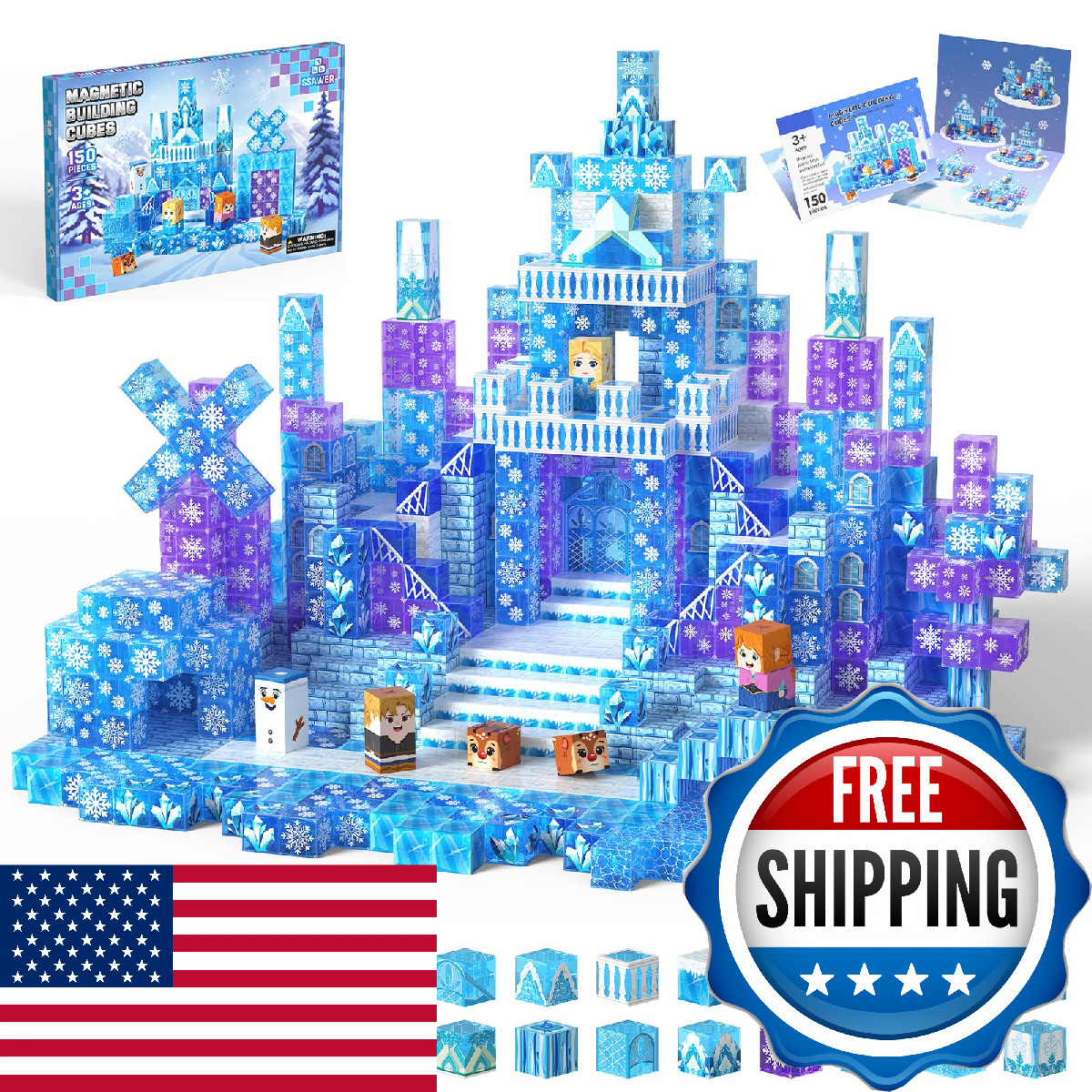 SSAWER Magnetic Blocks, 150PCS Magnetic Building Blocks, Stacking Magnets for Ki