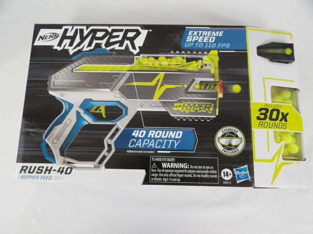 Nerf Hyper Rush 40 Pump Action Blaster & 30 Nerf Hyper Rounds & Eyewear NEW