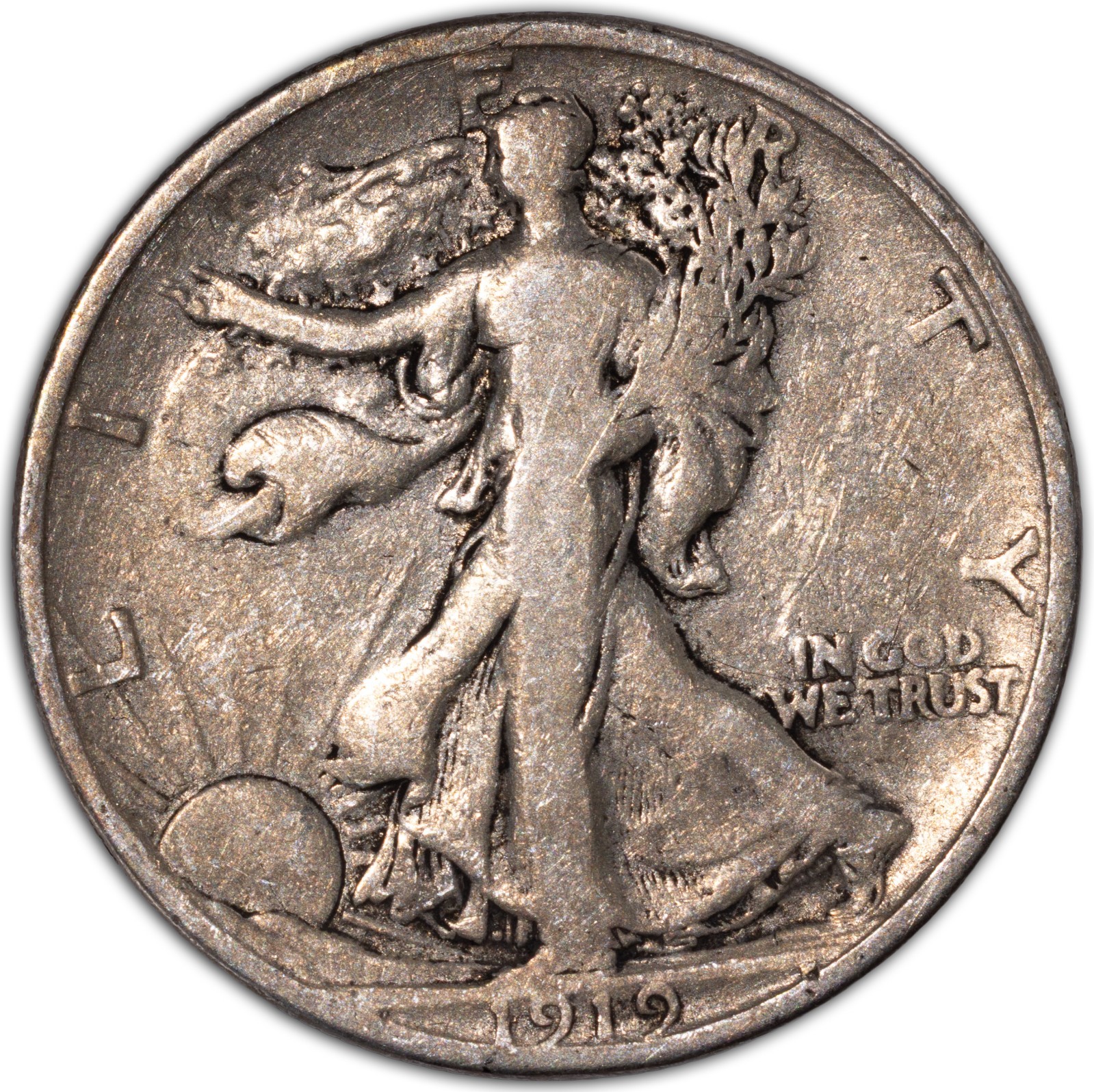 1919-S Fine Walking Liberty Silver Half Dollar 50c San Francisco F+ US Coin