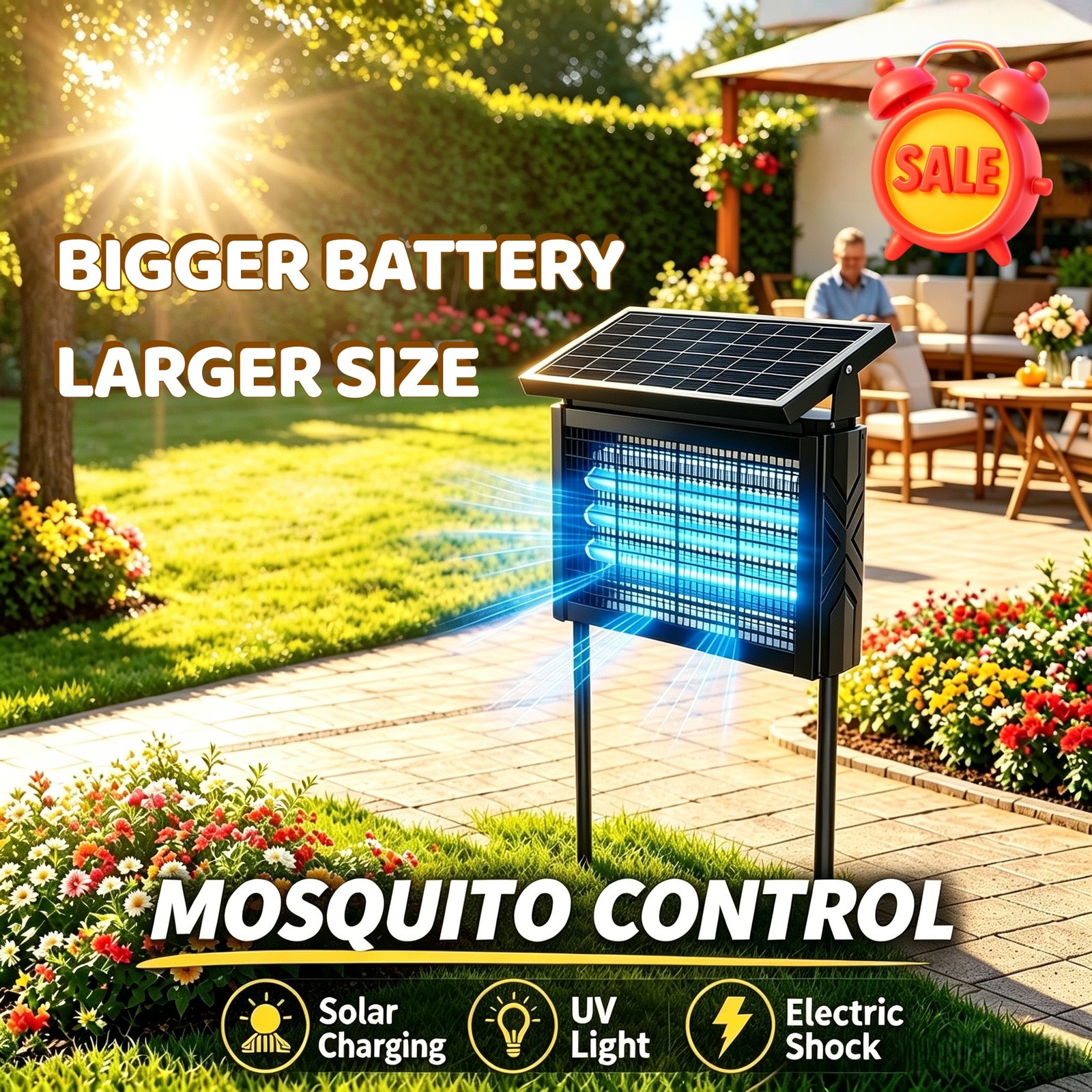 Solar Bug Zapper Mosquito Killer 4000mAh Solar Powered Bug Zapper With 3 UV LED