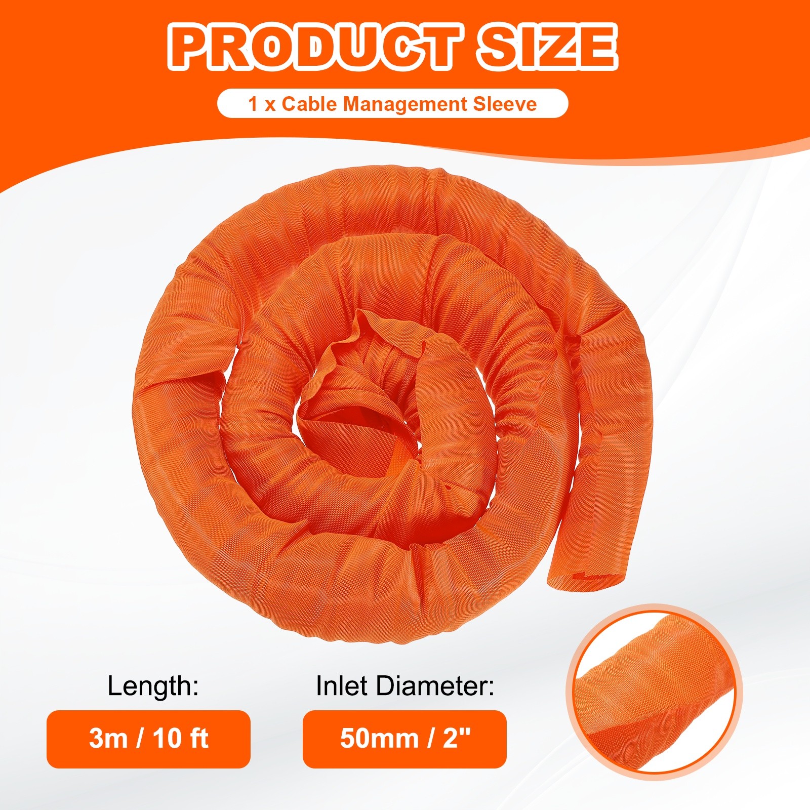 Wire Split Braided Cable Management Sleeve, Orange (2" - 10 Feet)