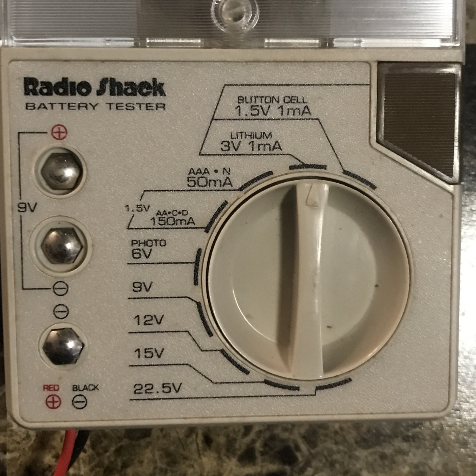 Vintage Radio Shack Battery Tester 1980s Analog AA AAA 9V 1.5V 3V 6V 12V 15V