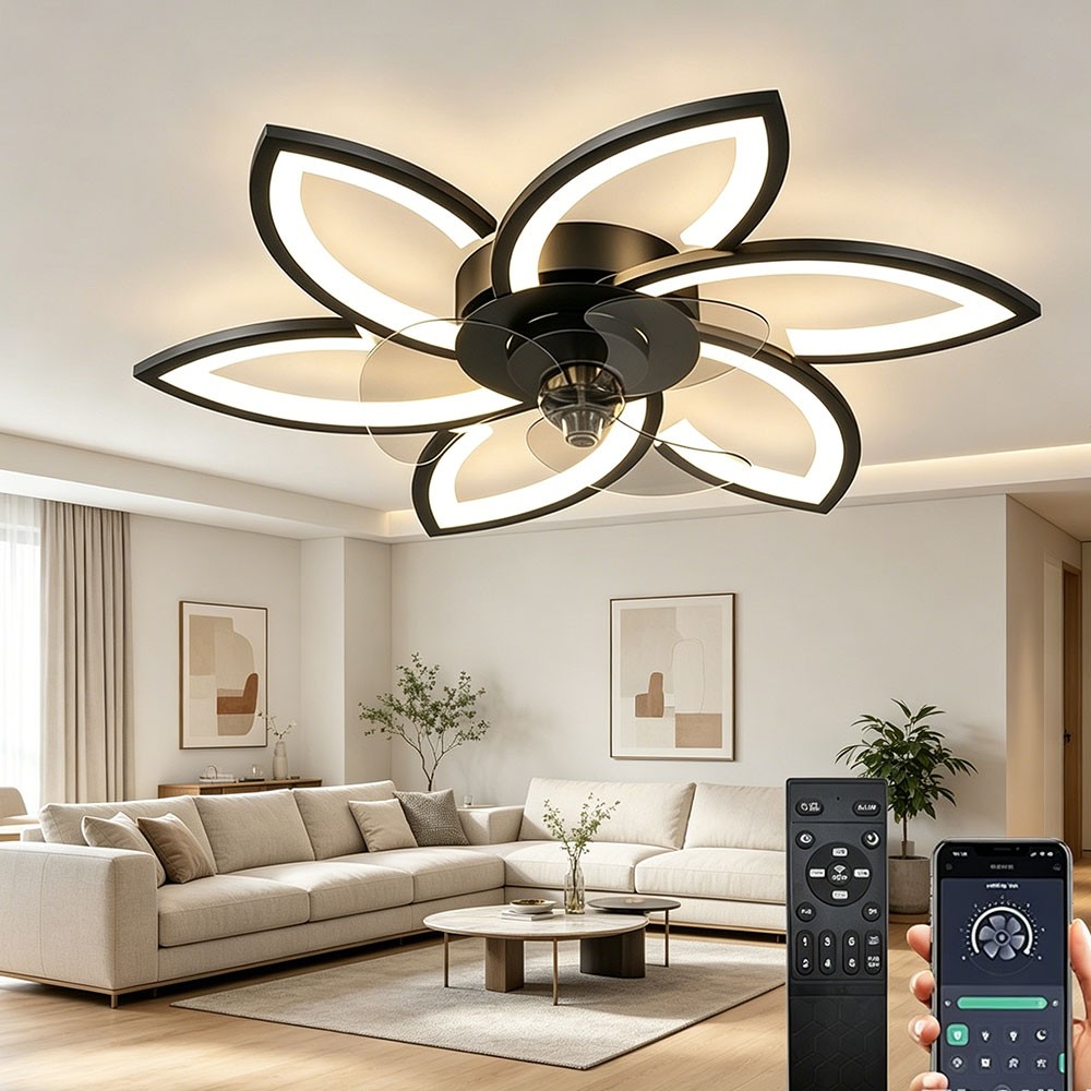 Modern Silent Flower Design LED Ceiling Fan with Light for Bedroom Kitchen Cafe