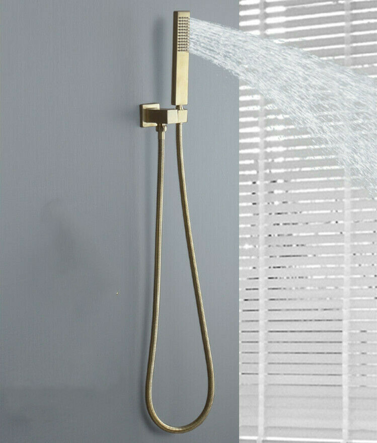 Wall Mounted Bathroom Brushed Gold Handheld Shower Square Faucet Holder Set