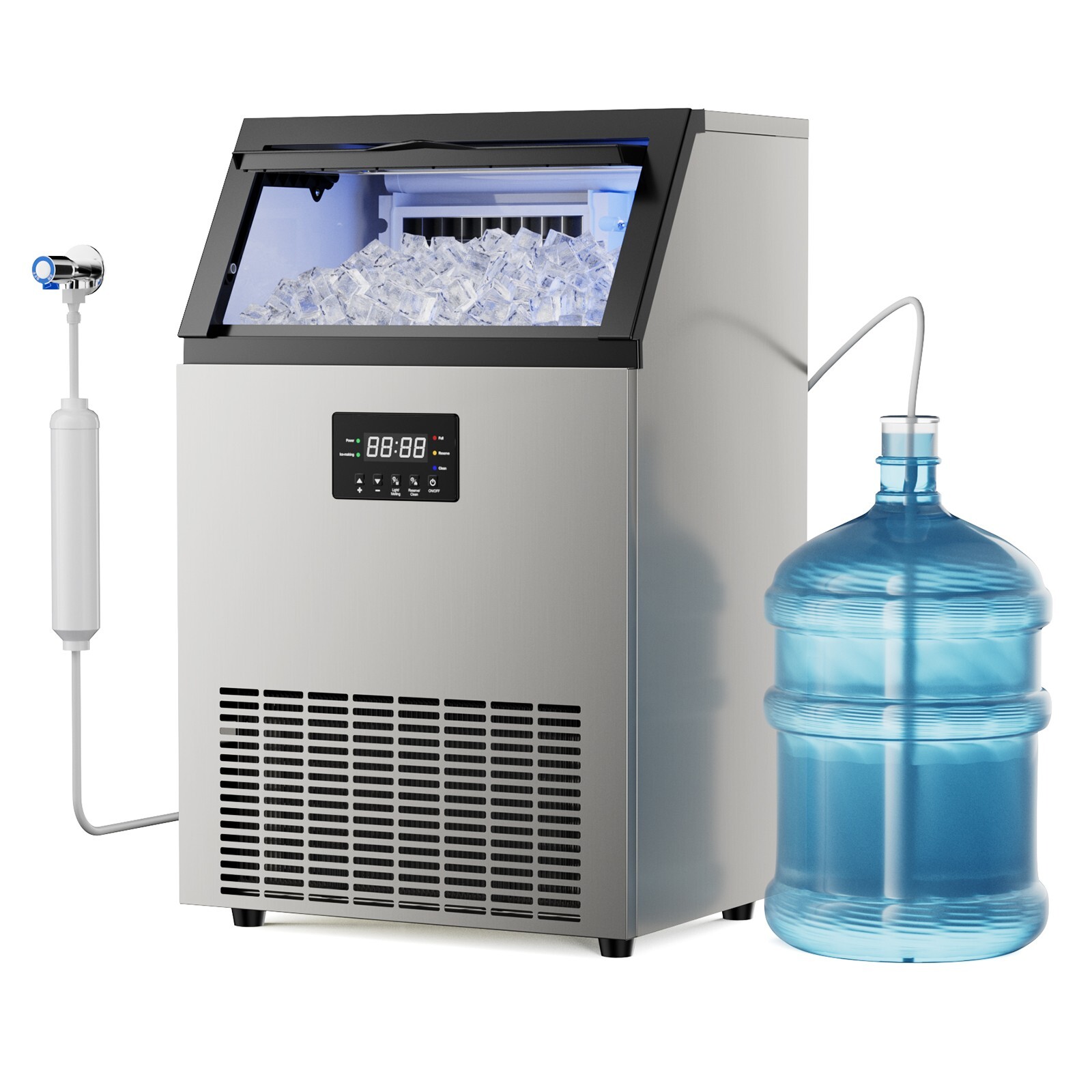 Commercial Ice Machine 150lbs/24H 50lbs Storage Bin Self-Cleaning Tap/Tank Water