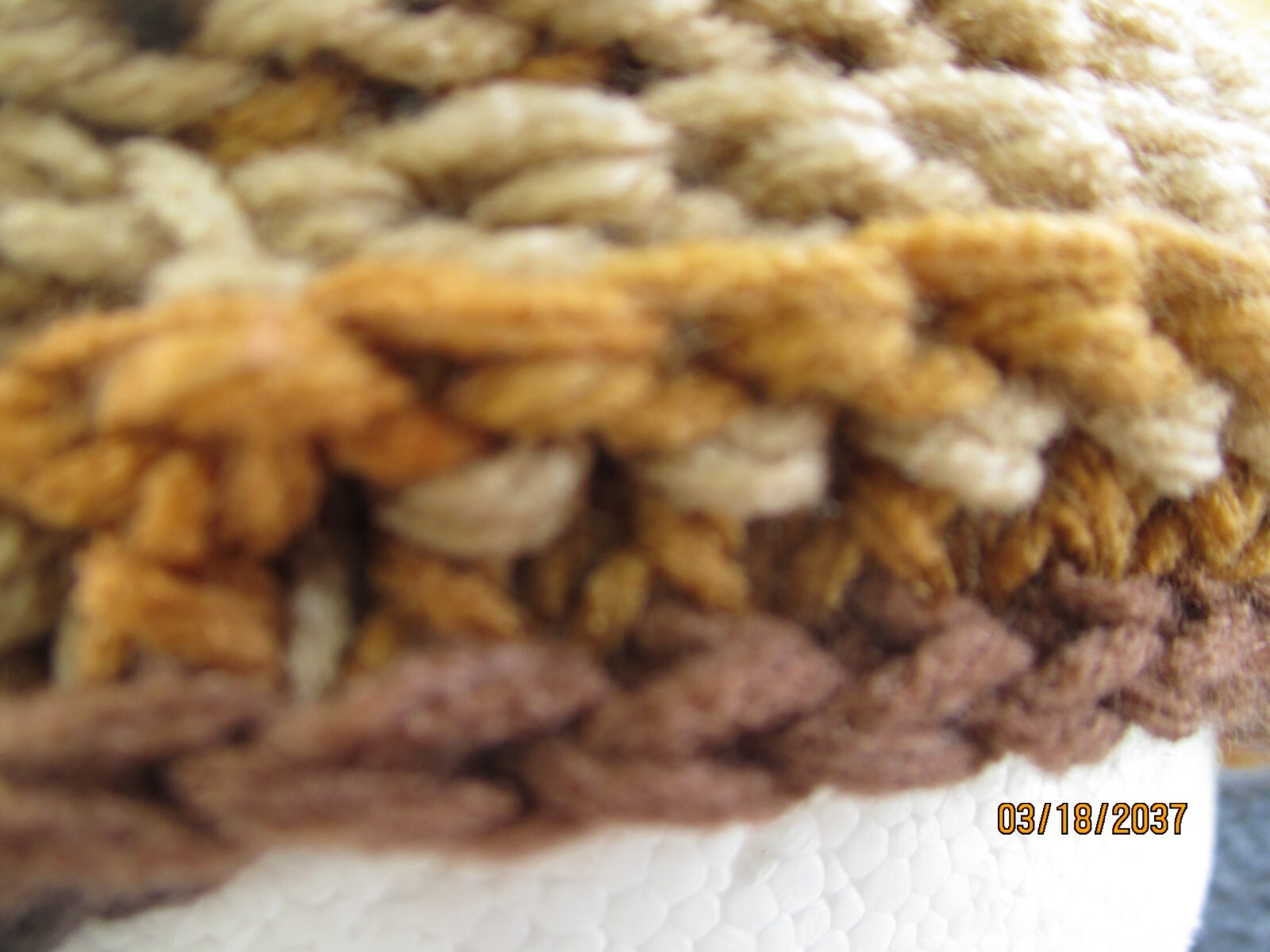 Lady's Crochet Hat Three Circular Shades of BROWN Front French Twist Medium Sz