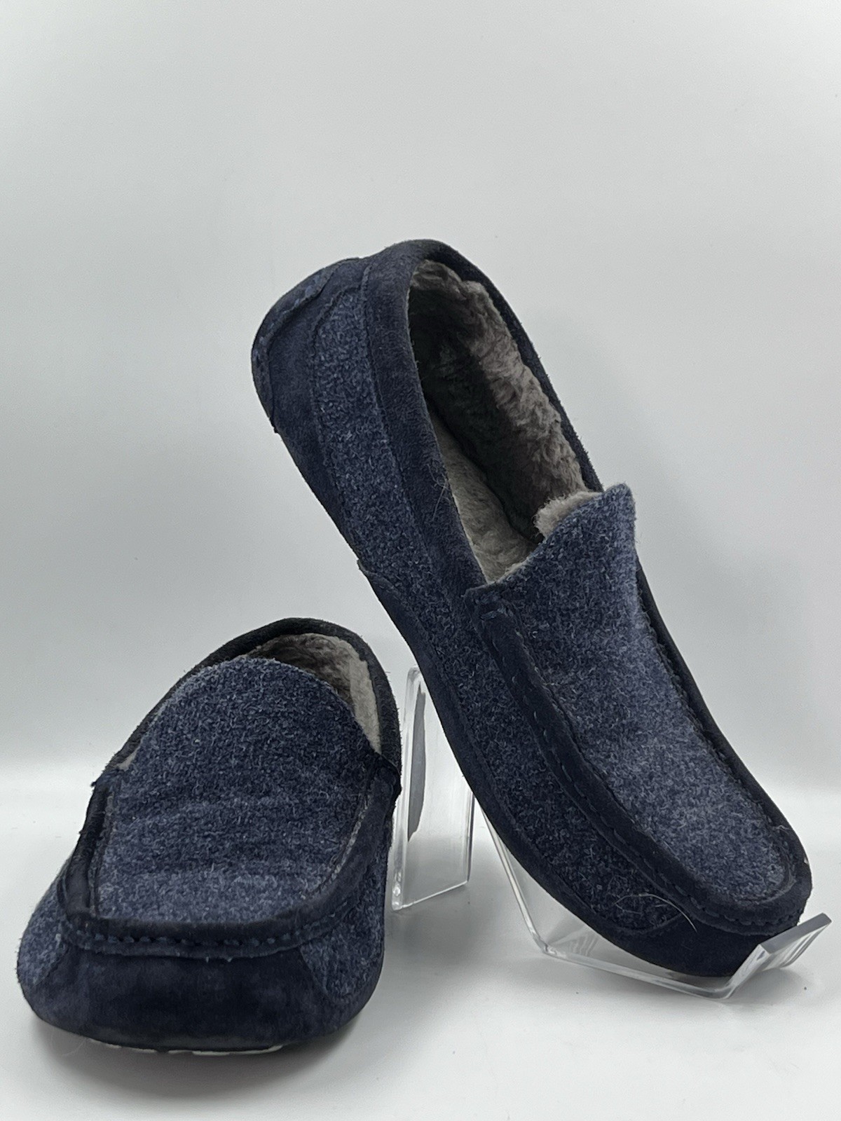 UGG Men’s Ascot Blue Wool Loafer Slippers Moccasins Sheepskin Lined Size 9 D
