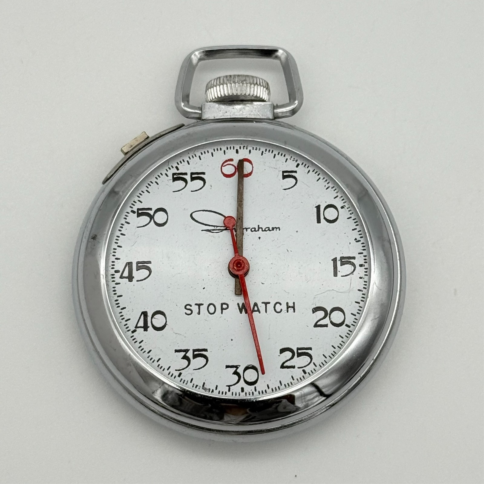 Vintage INGRAHAM Mechanical Stop Watch Silver Tone, 50mm, Runs, NO CRYSTAL