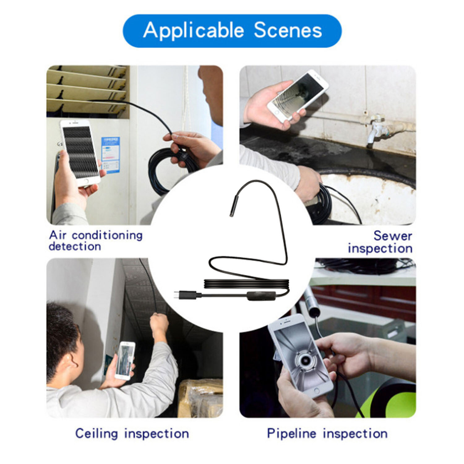 2M 5.5mm 6LED Endoscope Android Type-C Borescope Waterproof Inspection Camera